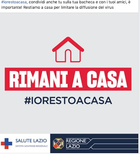 Parte oggi la campagna della Regione Lazio “Io resto a casa”